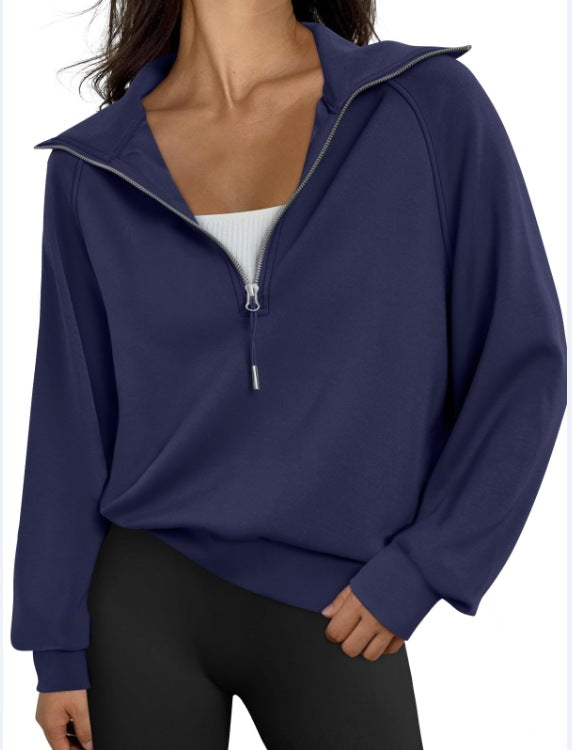 Damen lässiger Sweatpullover mit hohem Kragen und Reißverschluss Heidi-Mode