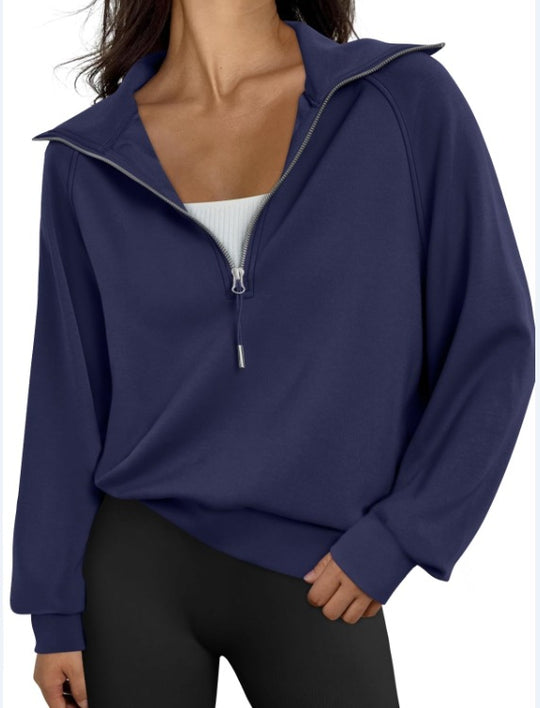 Damen lässiger Sweatpullover mit hohem Kragen und Reißverschluss Heidi-Mode