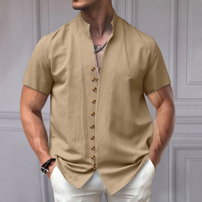 Herren elegant geschnittenes Kurzarmhemd mit Stehkragen Heidi-Mode