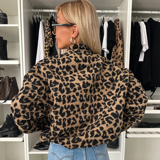 Damen kuschelige Leopardenjacke im Retro-Stil Heidi-Mode