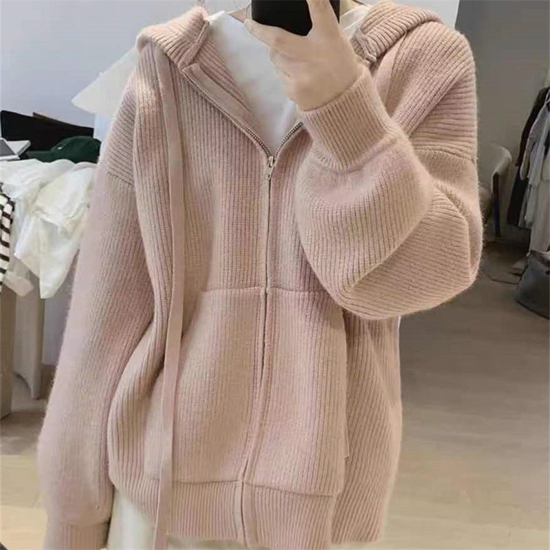 Damen Kapuzenjacke mit trendigem Rippstrickdesign und praktischen Taschen Heidi-Mode