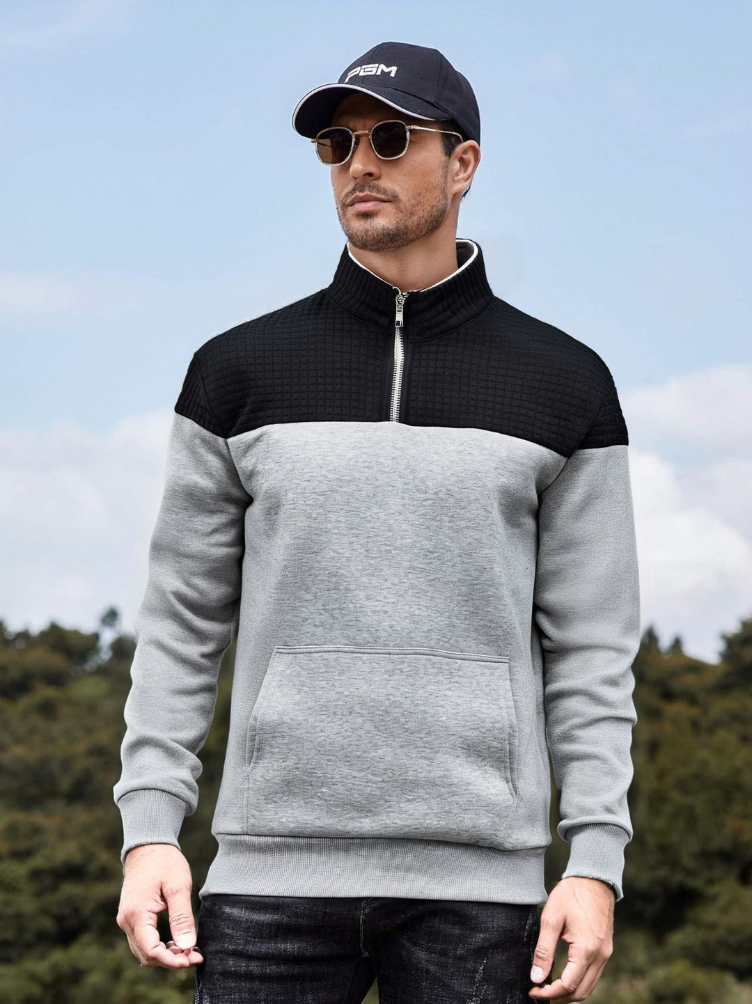 Herren funktionale Sweatjacke mit hochschließendem Kragen und praktischer Kängurutasche Heidi-Mode