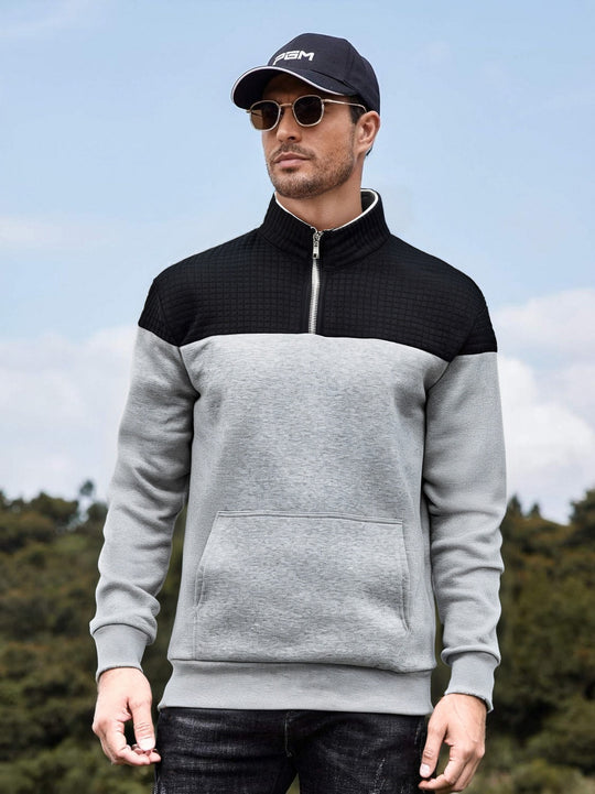 Herren funktionale Sweatjacke mit hochschließendem Kragen und praktischer Kängurutasche Heidi-Mode