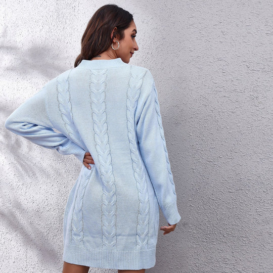 Damen Strickkleid mit modernen Zopfmuster und lässigem Schnitt Heidi-Mode