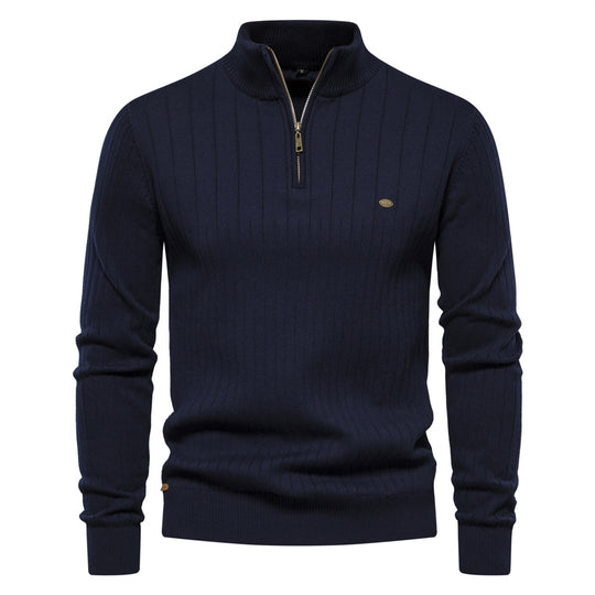 Herren Pullover mit eleganter Rippstruktur und halbem Reißverschluss Heidi-Mode