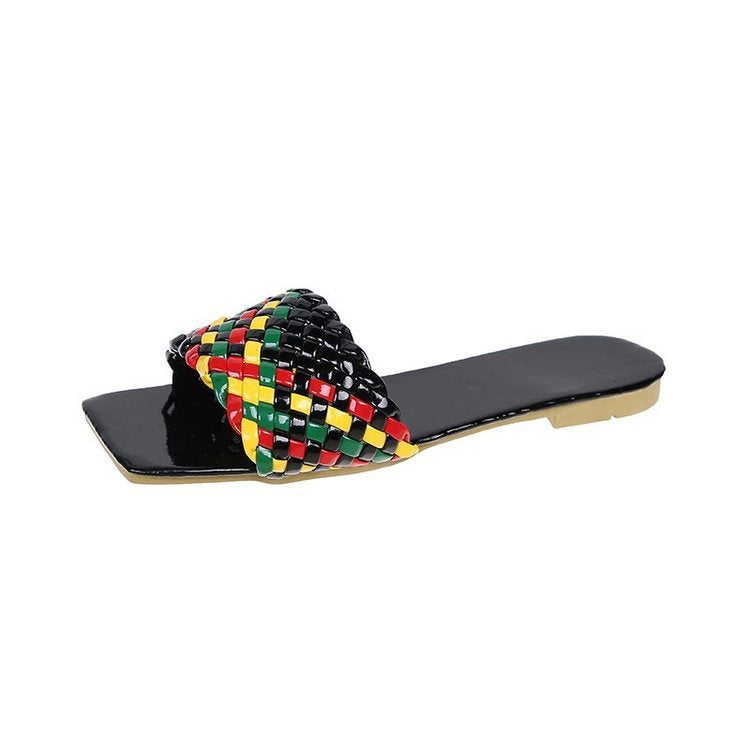 Damen Flache Riemchensandalen mit geflochtenem Obermaterial und rutschfester Gummisohle Heidi-Mode