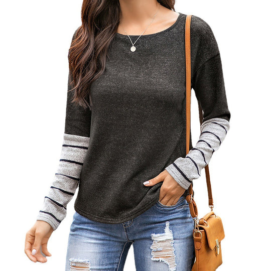 Damen Lässiges Langarmshirt mit gestreiften Ärmeln Heidi-Mode