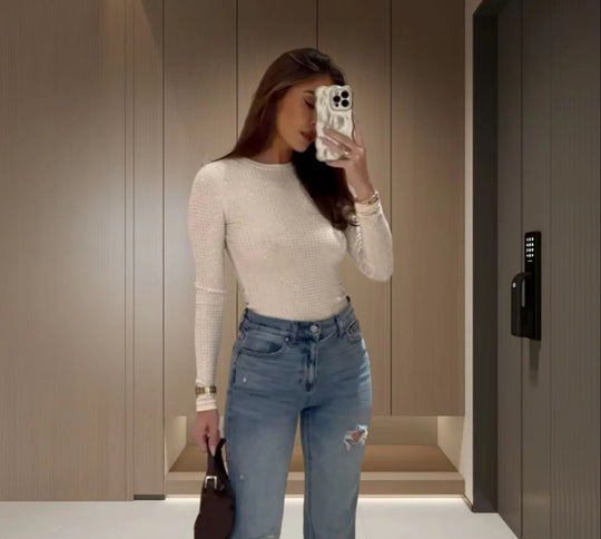 Damen figurbetontes Longsleeve-Oberteil mit Raffungen Heidi-Mode
