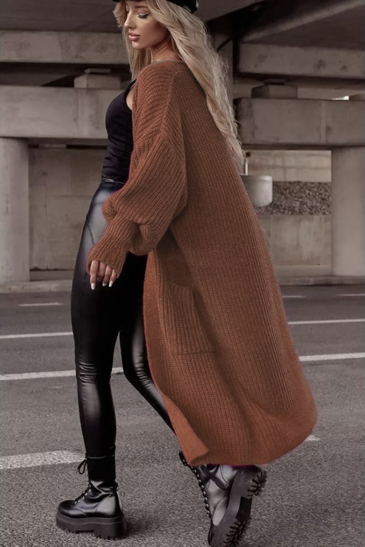 Damen Langer Strickcardigan mit tieferem Rückensaum und lässigem Schnitt Heidi-Mode