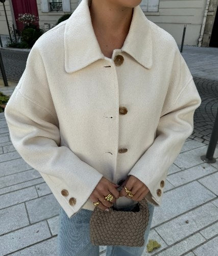 Damen oversized Wolljacke mit elegantem Kragen Heidi-Mode