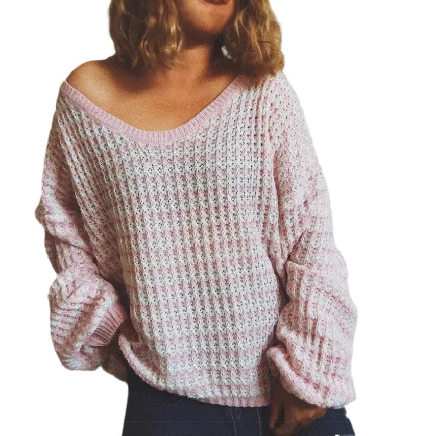 Damen Oversized Strickpullover mit off-Shoulder Design und modischem Rippenmuster Heidi-Mode