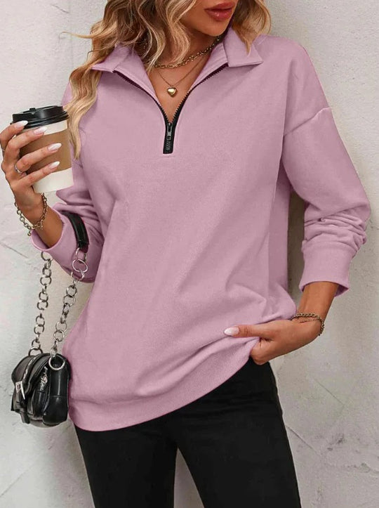 Damen Sportlicher Pullover mit halbem Reißverschluss und gemütlichem Schnitt Heidi-Mode