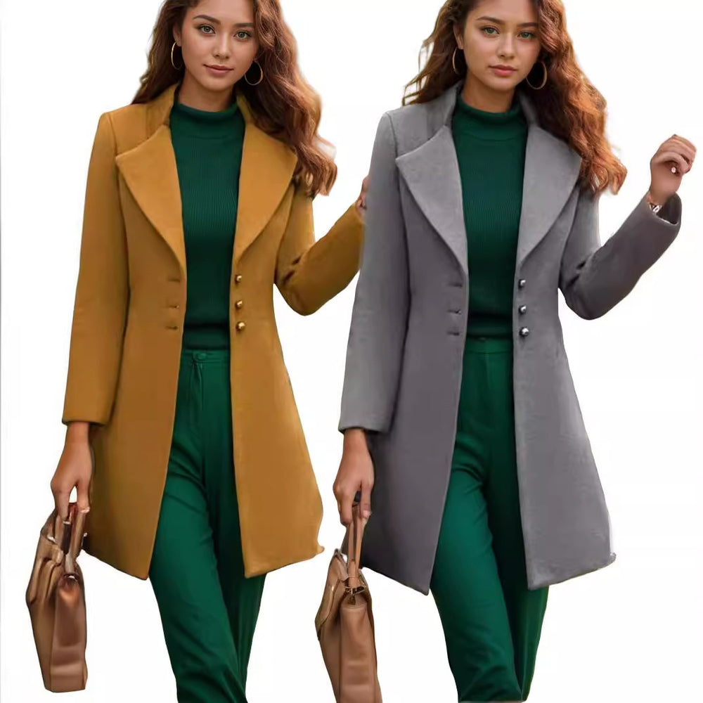 Damen eleganter und taillierter Trenchcoat mit strukturiertem Gewebe Heidi-Mode