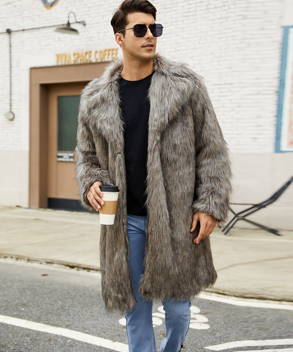 Herren Modischer Kunstpelzmantel mit breitem Kragen und bequemer Passform Heidi-Mode