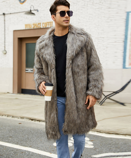 Herren Modischer Kunstpelzmantel mit breitem Kragen und bequemer Passform Heidi-Mode