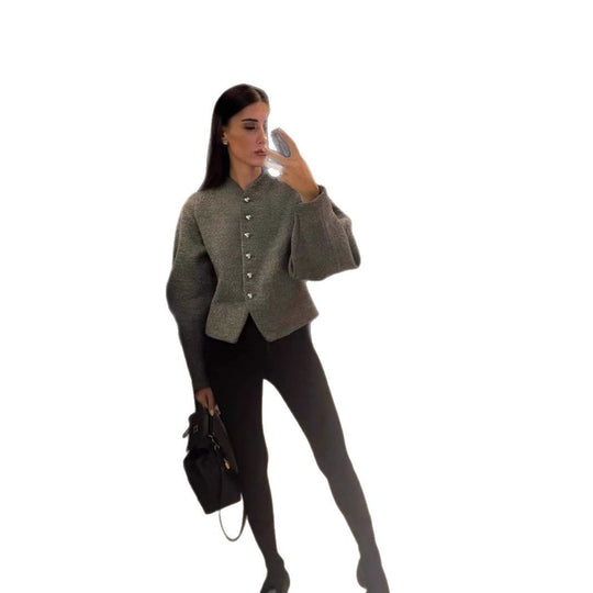 Damen kuschelige Wolljacke mit modischen Knopfdetails Heidi-Mode