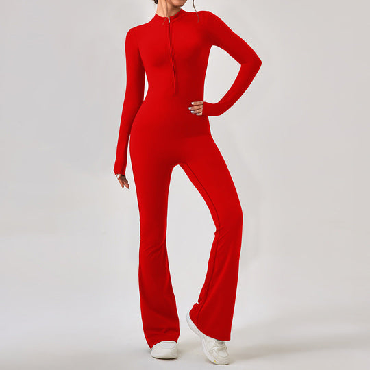 Heidi-Mode | Langärmlige Reißverschluss Hose Slim Fit Frauen Ein Stück Hüfthebende Sportbekleidung
