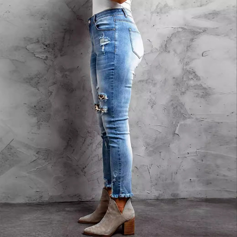 Damen Jeans im modernen Destroyed-Design mit aufregenden Tiermustern Heidi-Mode