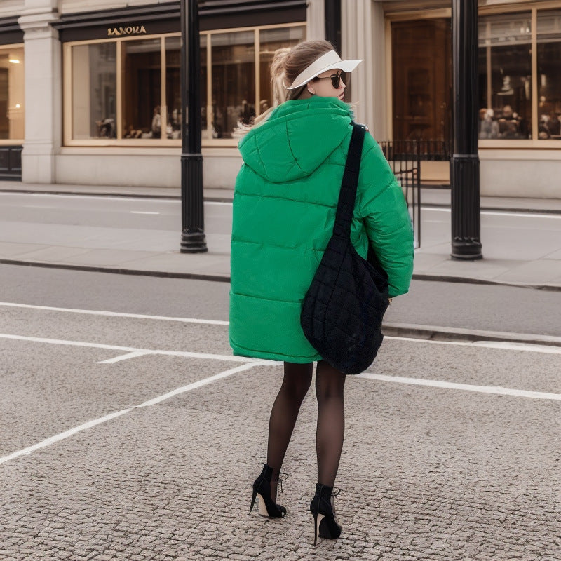 Damen modische Steppjacke mit praktischer Kapuze und großen Taschen Heidi-Mode