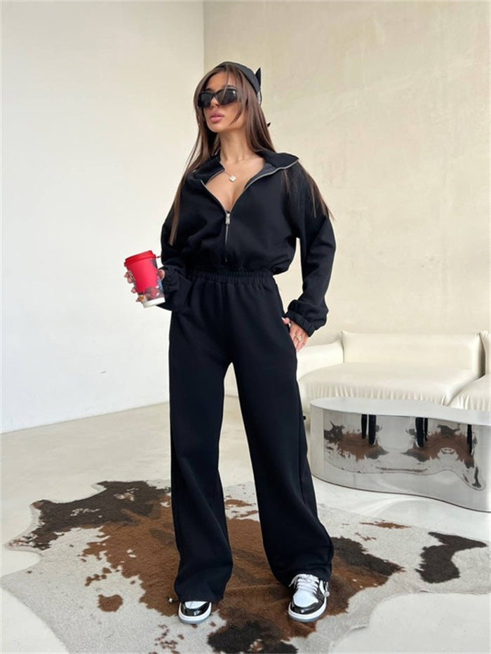 Damen Modischer Fleece-Jogginganzug mit Reißverschluss und bequemem Schnitt Heidi-Mode