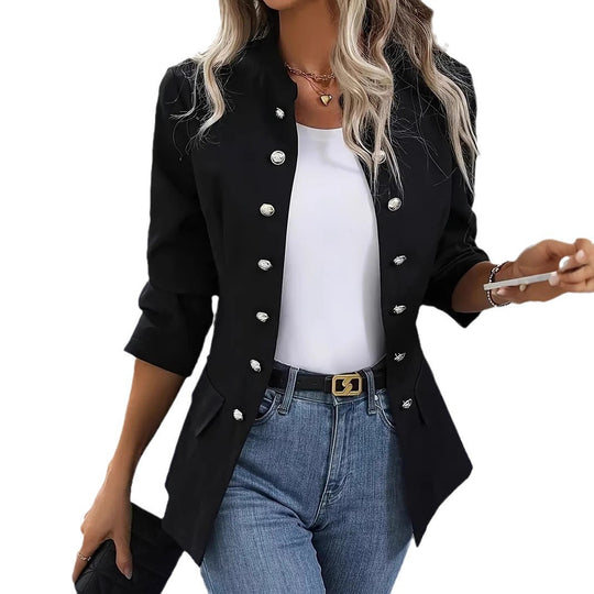 Damen elegante kurzärmelige Blazer mit dekorativen Knöpfen Heidi-Mode