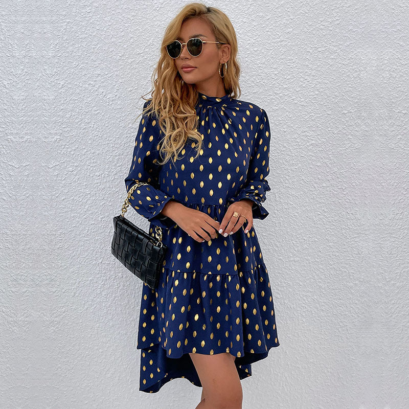 Damen Kleid mit voluminösem Rock und elegantem Stehkragen Heidi-Mode