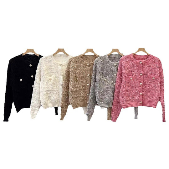 Damen trendige Strickjacke mit dekorativen Knöpfen und lässigem Schnitt Heidi-Mode