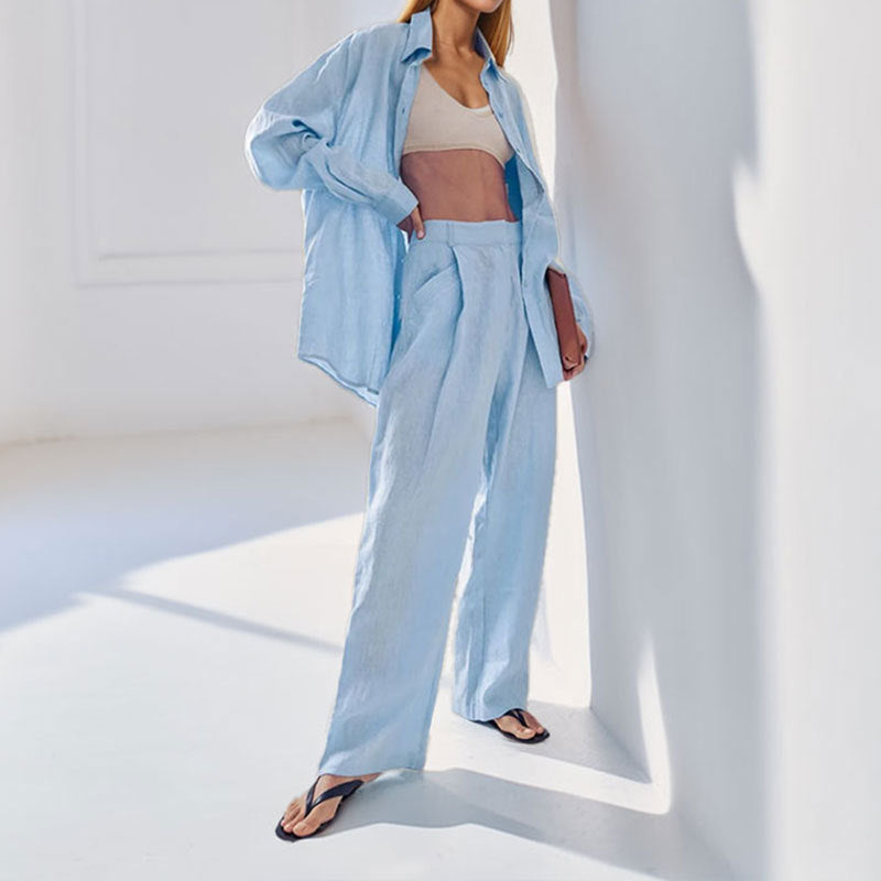 Damen lässiges Leinen-Hemd- und Hosen-Set Heidi-Mode