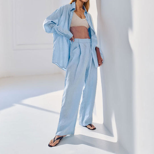 Damen lässiges Leinen-Hemd- und Hosen-Set Heidi-Mode