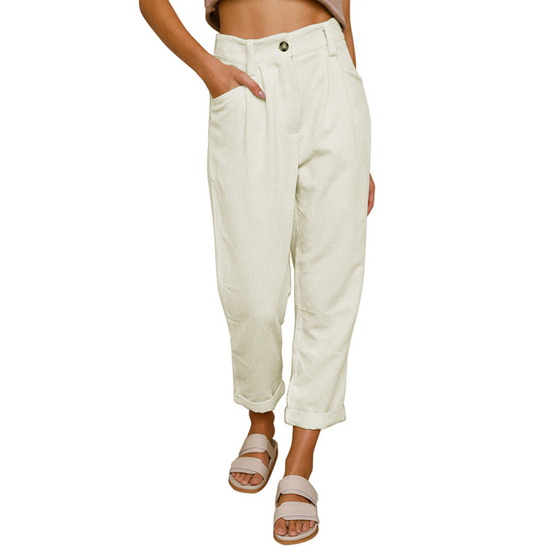 Damen modische Cordhose mit hohem Bund und weitem Bein Heidi-Mode