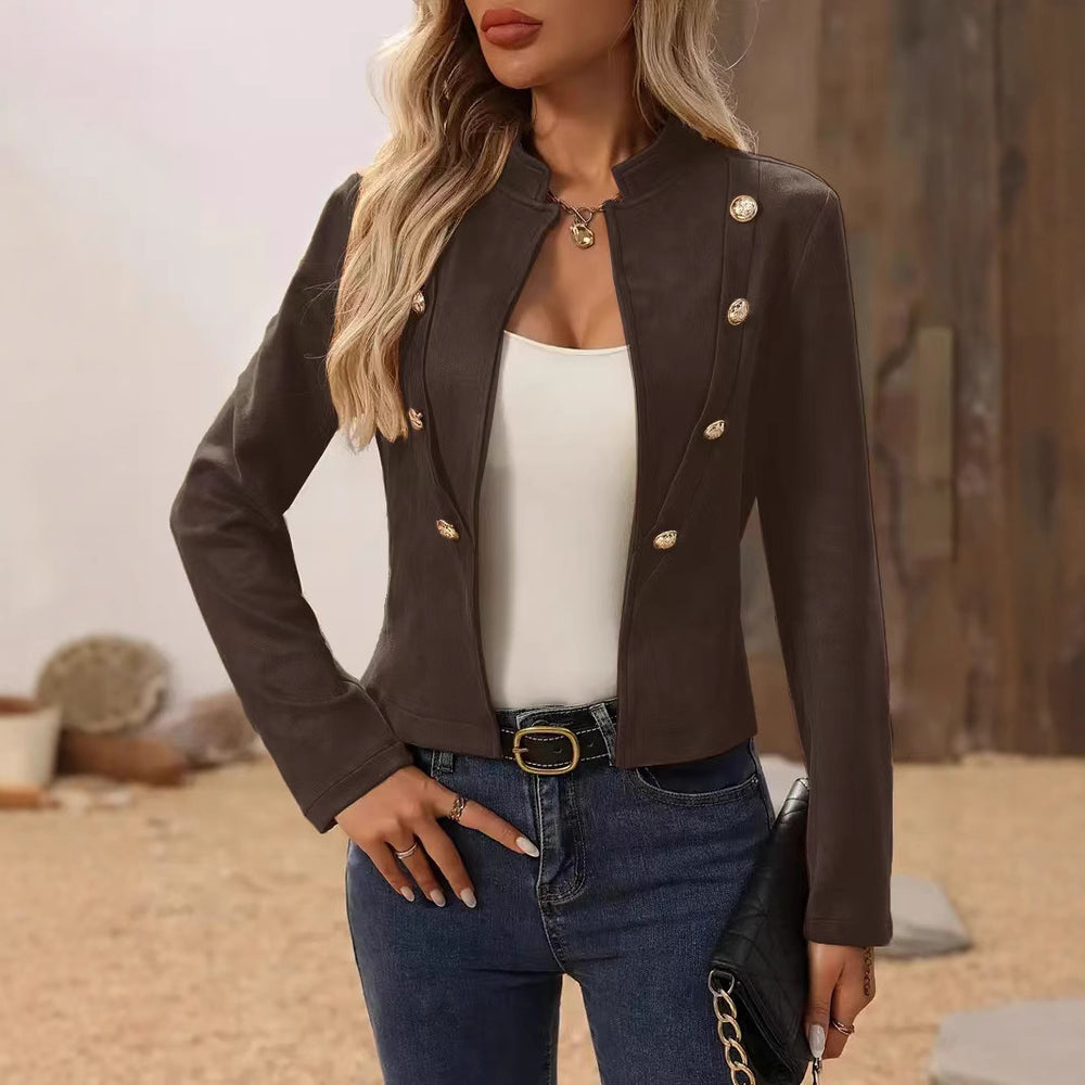 Damen Kurze Blazerjacke mit eleganter Knopfleiste und Stehkragen Heidi-Mode