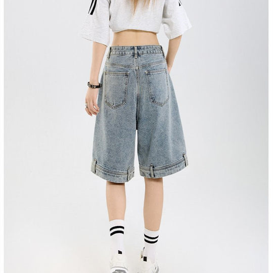 Damen klassische Denim-Shorts mit weitem Bein Heidi-Mode