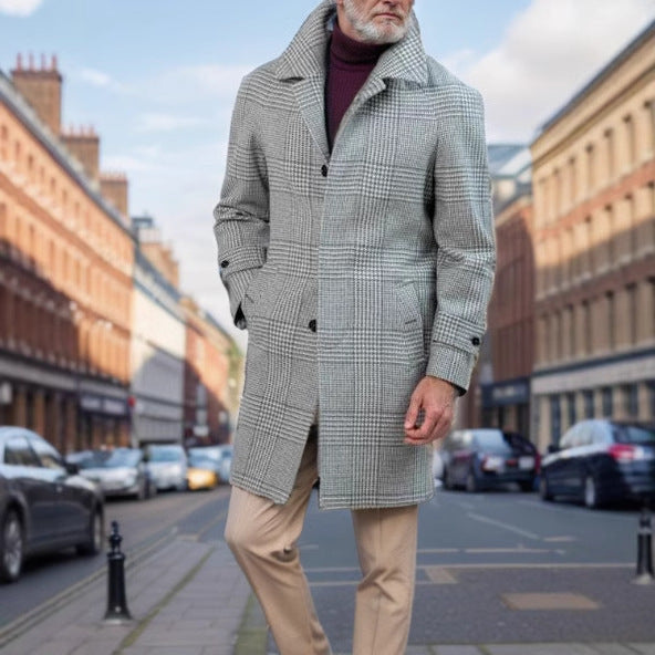 Herren klassischer karierter Wollmantel Heidi-Mode