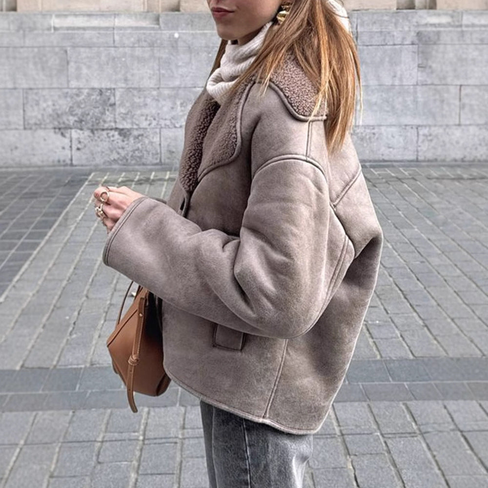 Damen Oversized Kunstlederjacke mit strukturiertem Futter und lässigem Schnitt Heidi-Mode