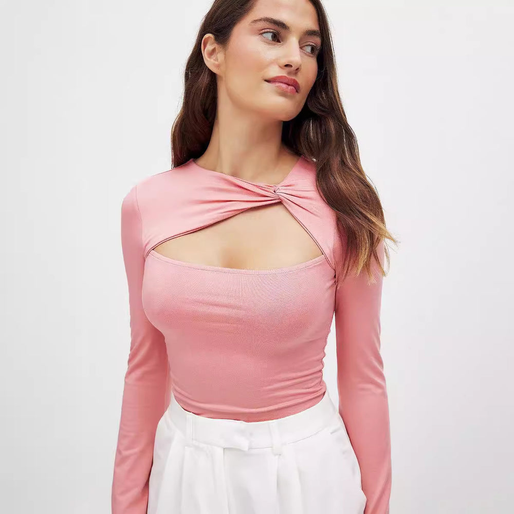 Damen Langarm Oberteil mit raffiniertem Knotendesign Heidi-Mode