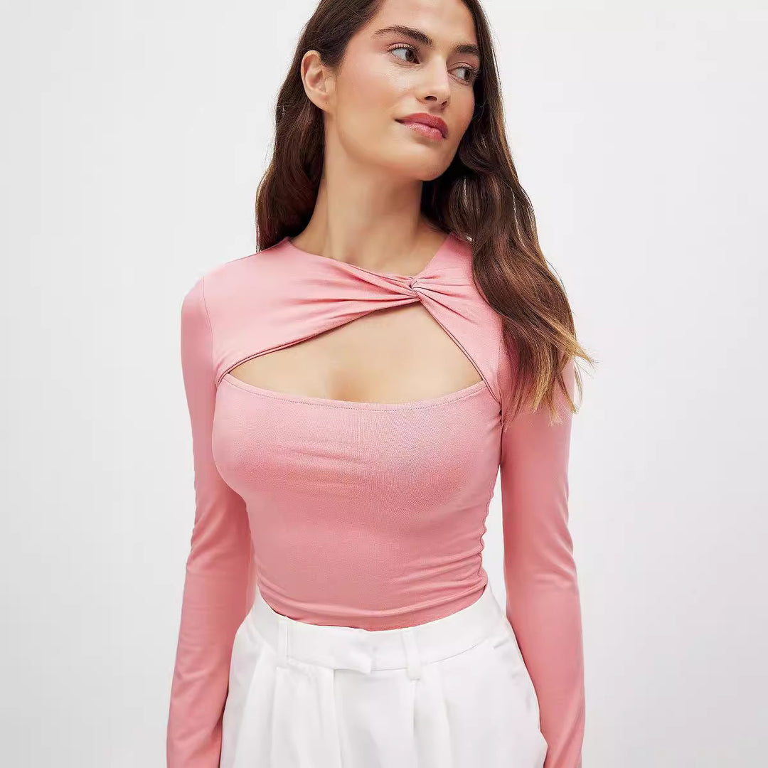 Damen Langarm Oberteil mit raffiniertem Knotendesign Heidi-Mode