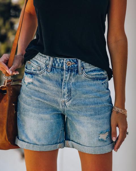 Damen Jeansshorts im lässigen Relaxed Fit mit modischen Destroyed-Details Heidi-Mode