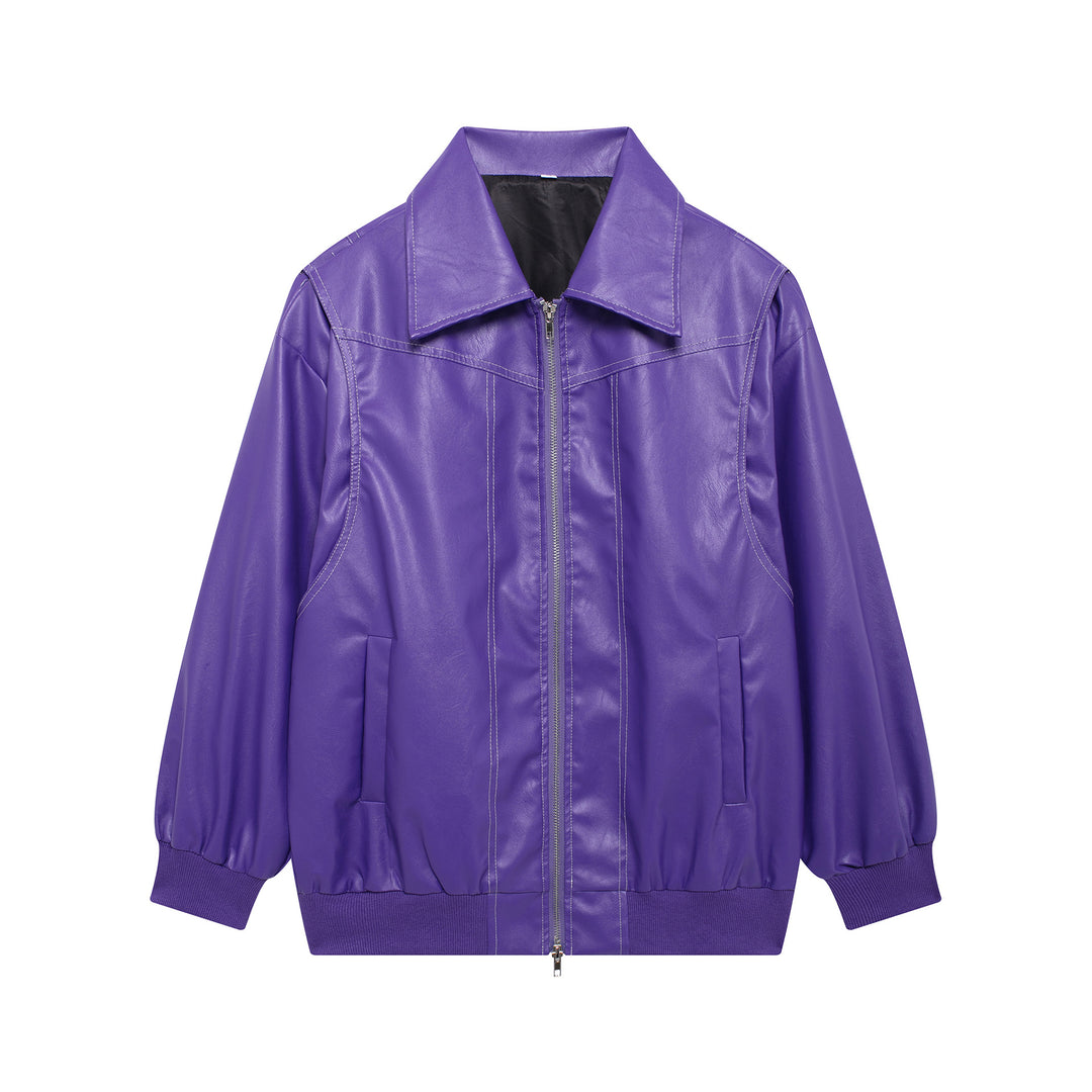 Damen Kunstlederjacke mit elastischen Bündchen und hochschließendem Kragen Heidi-Mode