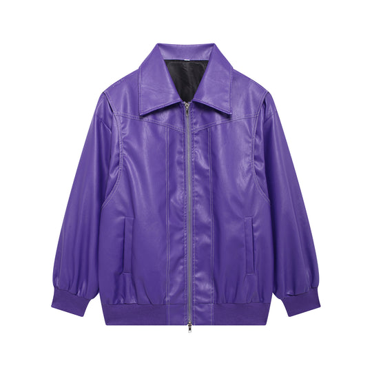 Damen Kunstlederjacke mit elastischen Bündchen und hochschließendem Kragen Heidi-Mode