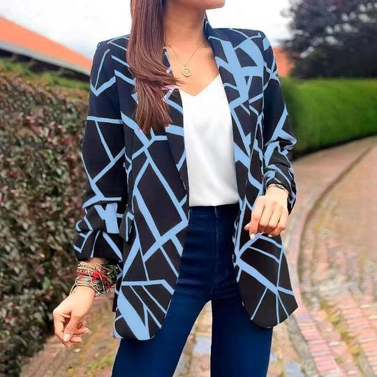 Damen Blazer mit modernem geometrischen Muster und lässiger Passform Heidi-Mode
