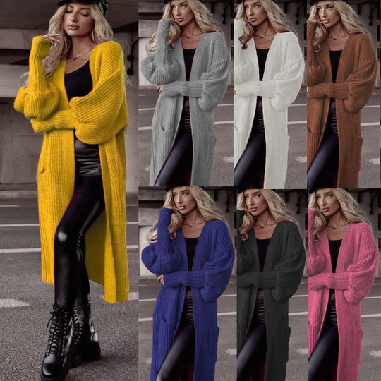Damen Langer Strickcardigan mit tieferem Rückensaum und lässigem Schnitt Heidi-Mode