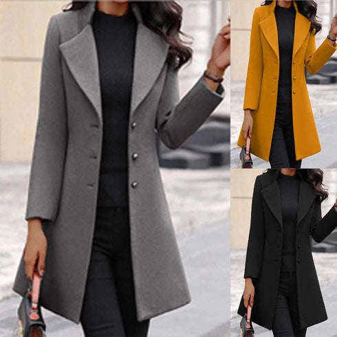 Damen modischer Mantel mit eleganter Knopfleiste und schickem Revers Heidi-Mode
