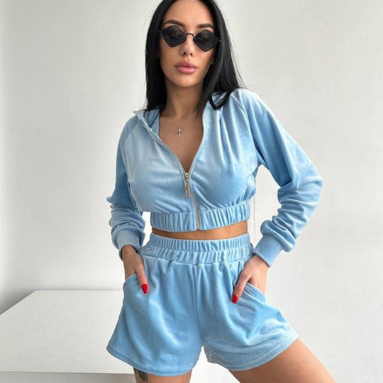 Damen Sportliches Freizeit-Loungewear-Set mit Kurzjacke und Shorts Heidi-Mode
