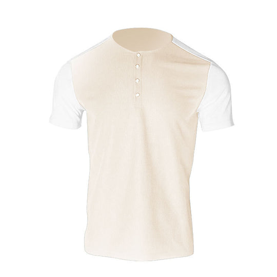 Herren Kurzarm-Hemd mit modischem Henley-Kragen und Kontrastärmel Heidi-Mode