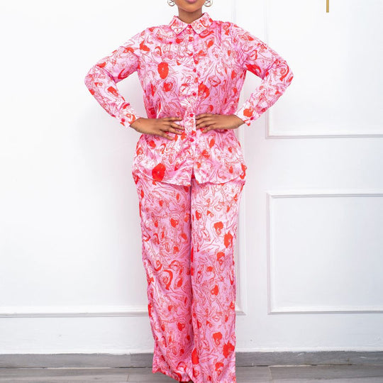 Damen Pyjama Set mit floralem Design und langärmliger Bluse Heidi-Mode
