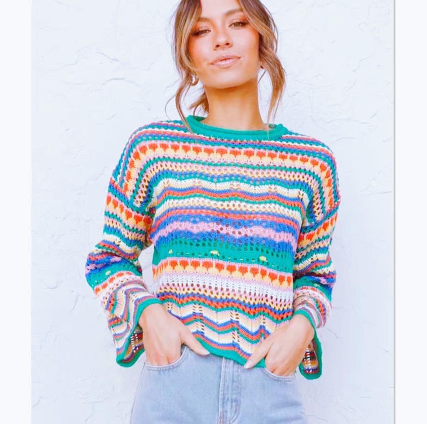 Damen Strickpullover mit buntem Zickzackmuster Heidi-Mode