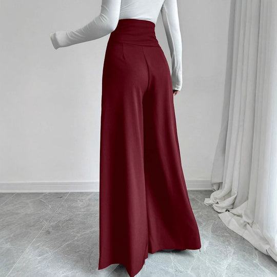 Damen Hochtaillierte Palazzo-Hose mit dekorativen Knöpfen Heidi-Mode