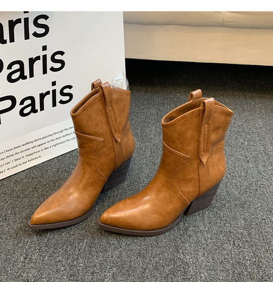 Damen modische Ankle Boots im eleganten Look mit spitzem Zehenbereich Heidi-Mode