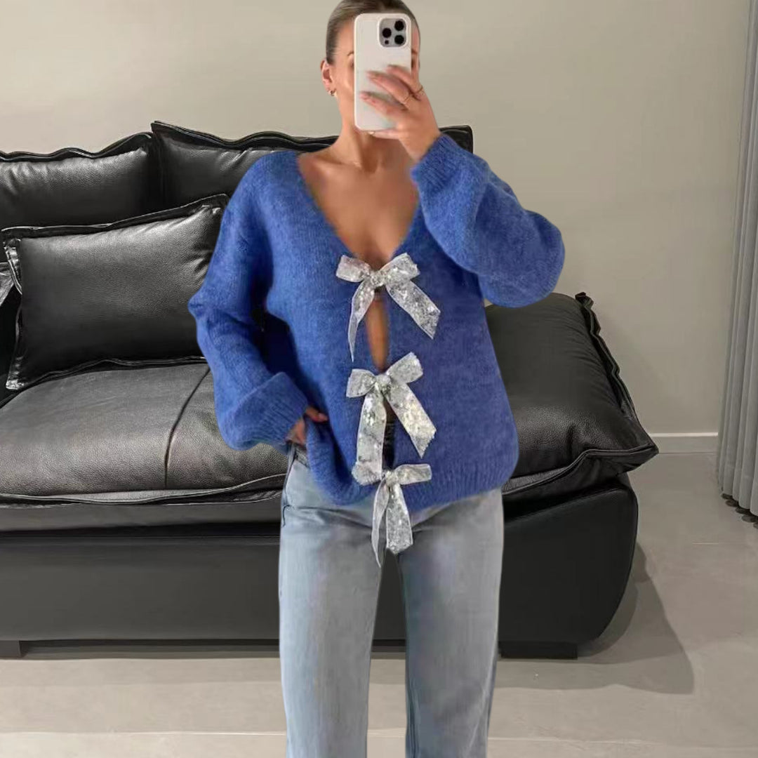 Damen Elegante Strickjacke mit glitzerndem Banddetail Heidi-Mode