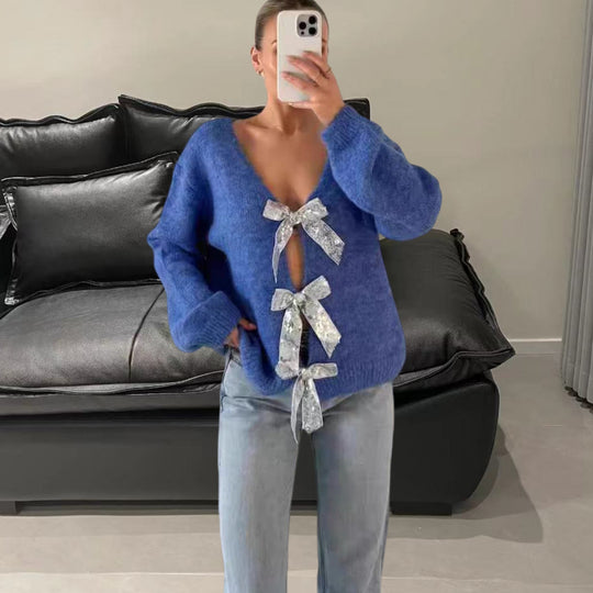 Damen Elegante Strickjacke mit glitzerndem Banddetail Heidi-Mode